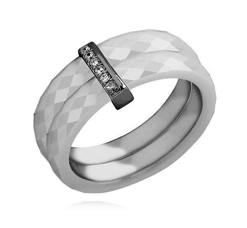 Damen Ring 2fach Keramik mit weiß Zirkonia Z0895A_W